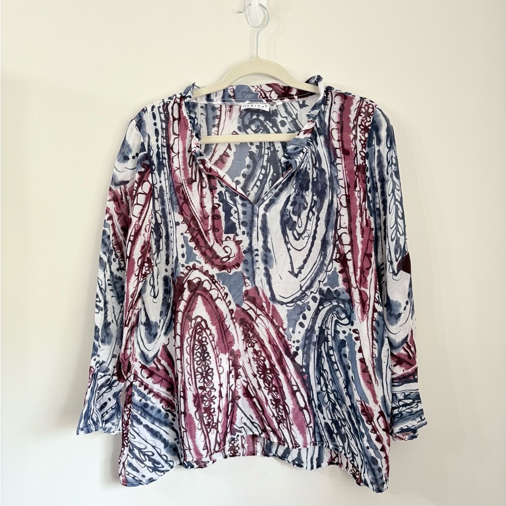Habitat Womens Sz S Oversized Paisley Print Popover Blouse Art to Wear Chic Boho